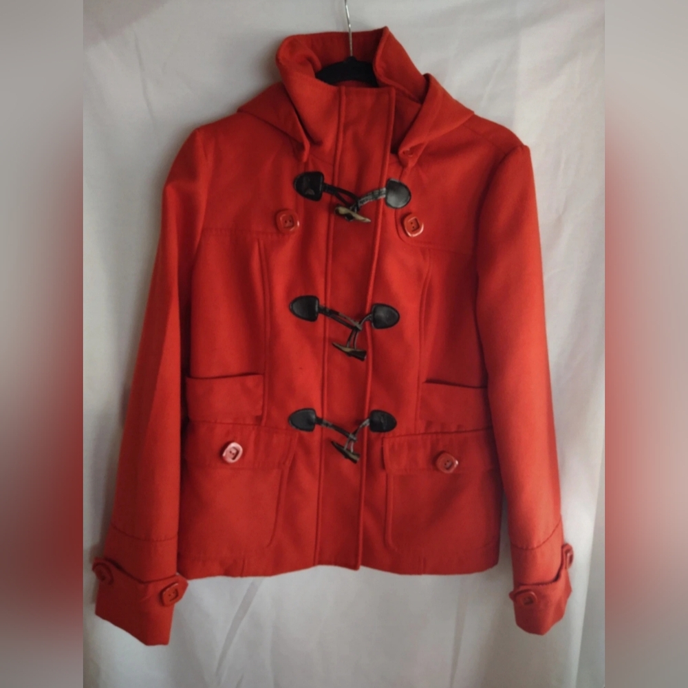 Beautiful Fall Cottagecore Y2K Burnt Crimson Orange Pea Coat